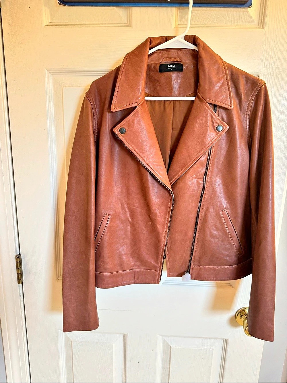 ABLE Maha Leather Jacket Brown Size X Large